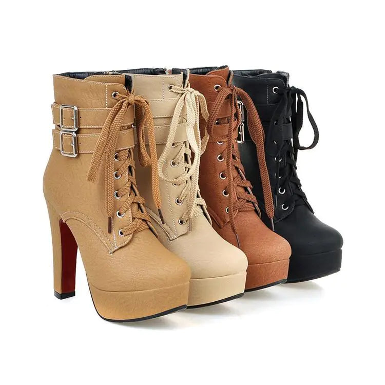 2019 Women's High Heel Martin Boots with Lace-Up Design