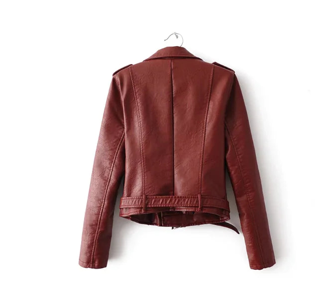 Women's Slim Fit Leather Jacket with Zipper