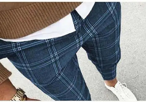 Solid Color Men's Plaid Casual Trousers