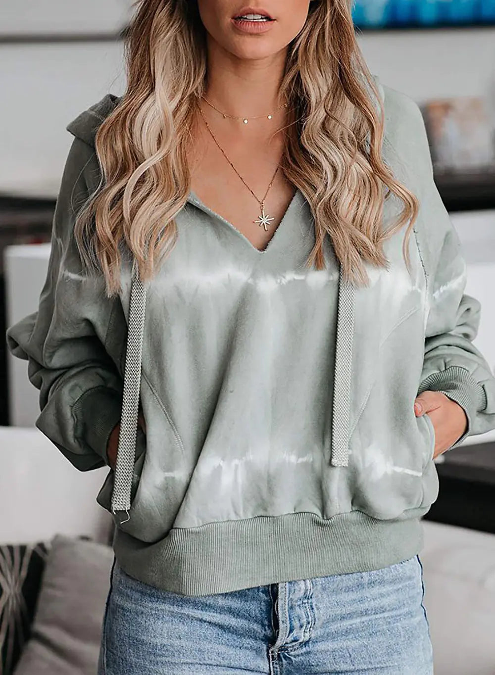 Loose Gradient Tie-Dye Casual Hooded Sweater