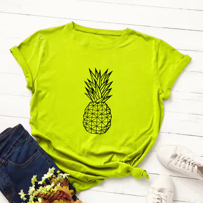 Women's Pineapple Print Cotton Short Sleeve T-Shirt