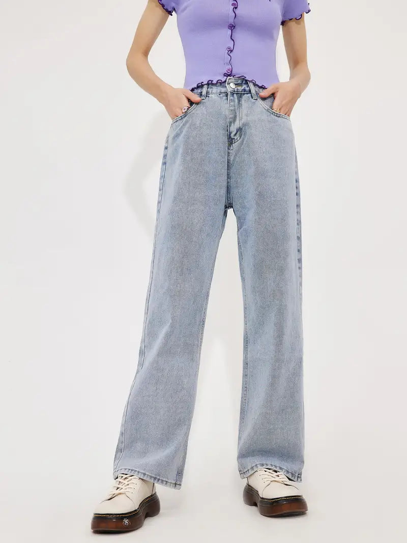 Butterfly Print High Waist Wide Leg Denim Jeans