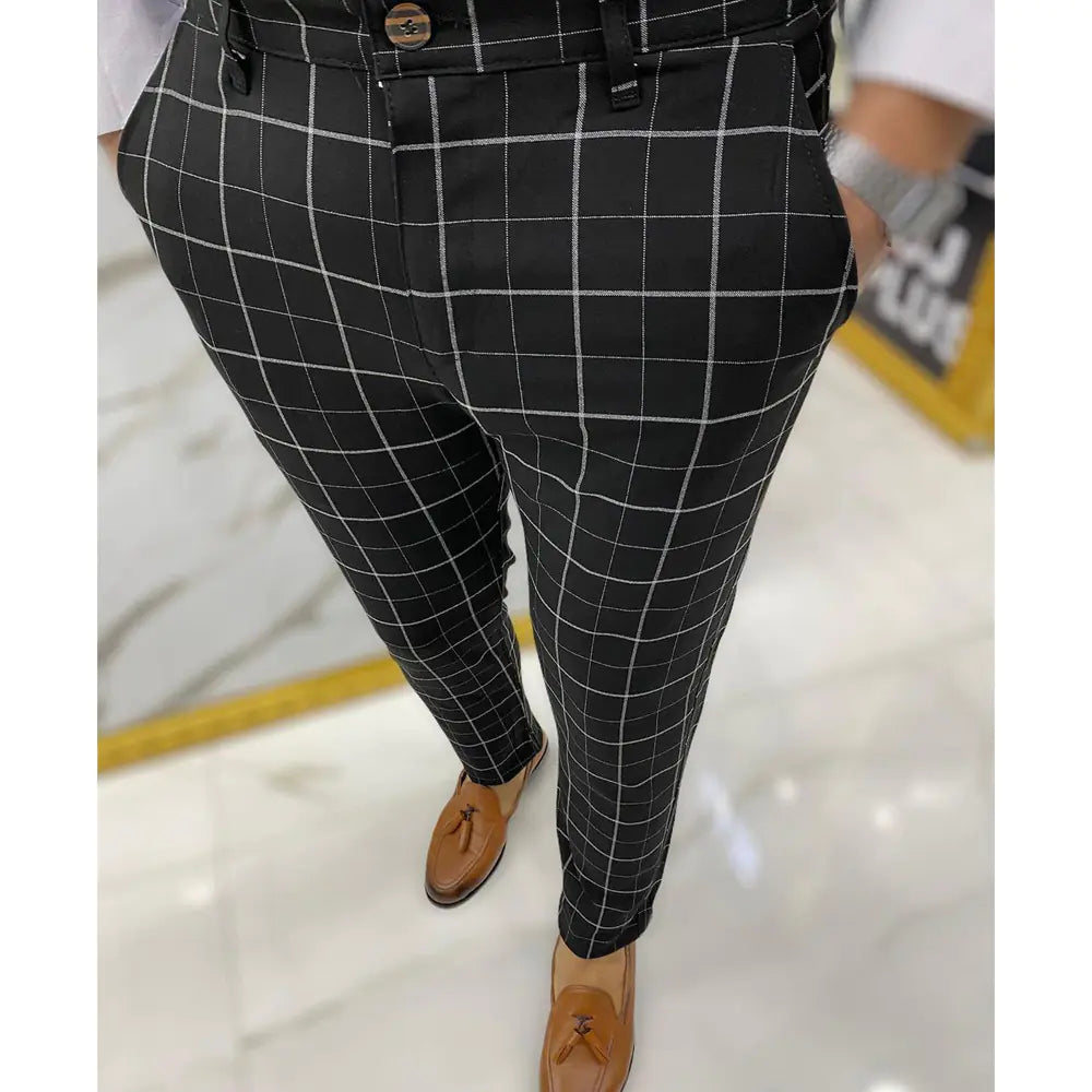 Men's Fashion Plaid Casual Pencil Pants Trousers