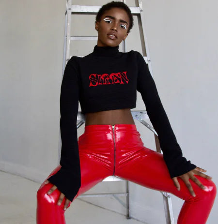 PU Glossy Leather Zipper Casual Leggings Pants