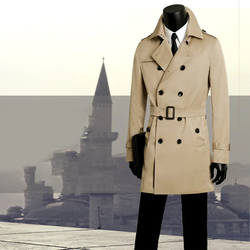 Men's Slim Fit Long Trench Coat