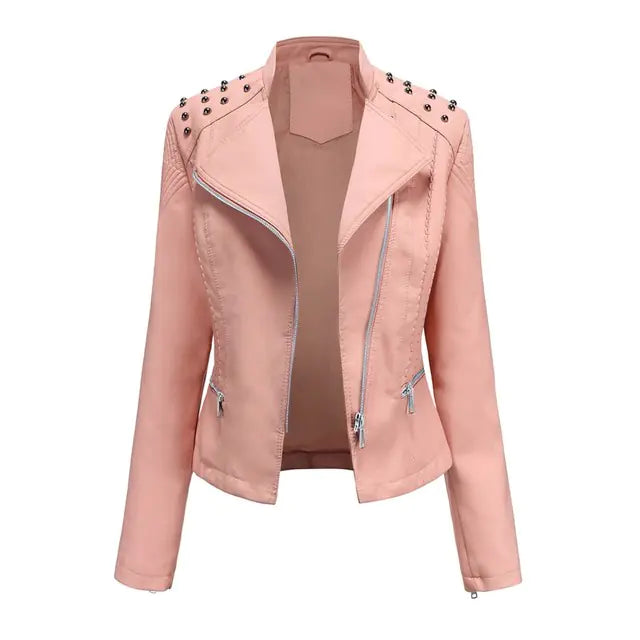 New Women's Slim Fit Leather Jacket for Spring/Fall