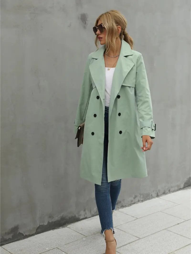 Elegant Women's Long Sleeve Double Breasted Trench Coat