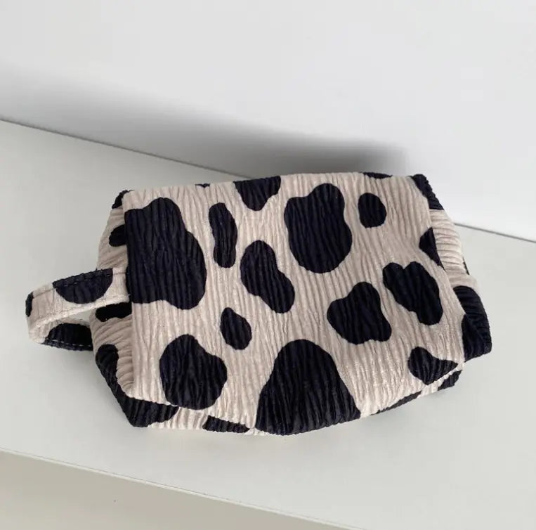 Cow Pattern Makeup Bag - Portable Toiletry Organizer