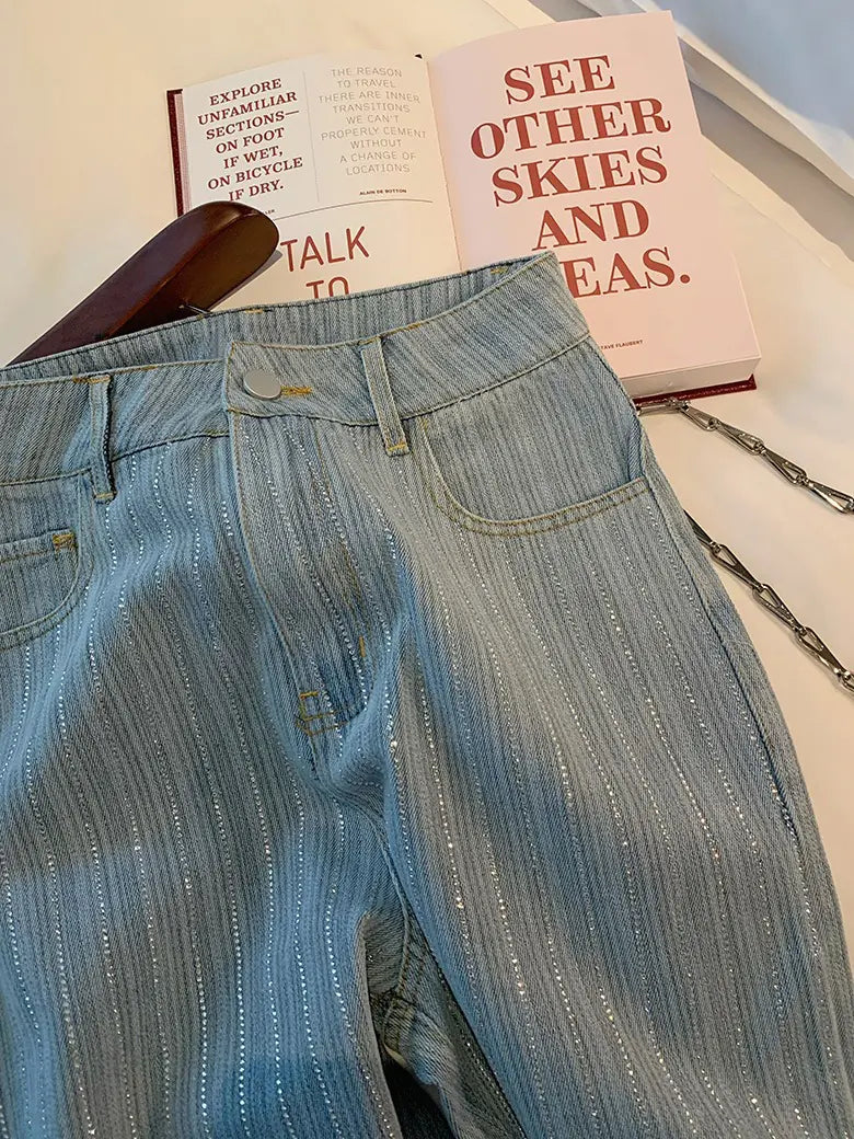 Light Blue Straight Leg Denim Pants for Women 2023