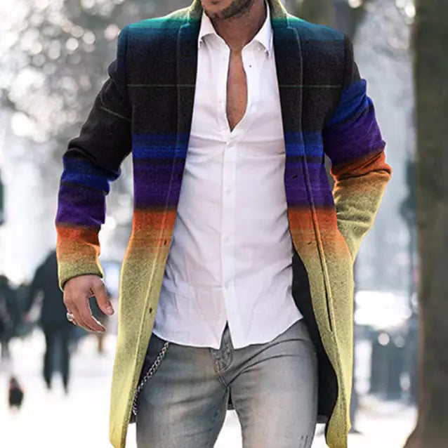 Men's Woolen Stand Collar Medium Long Casual Coat