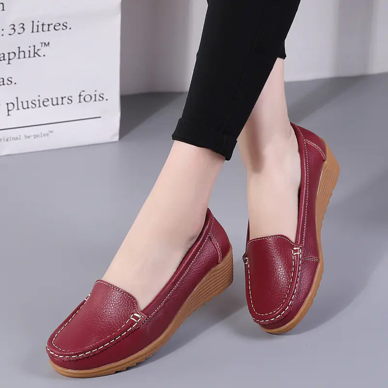 Aier Spring Autumn Women's Wedge Leather Shoes