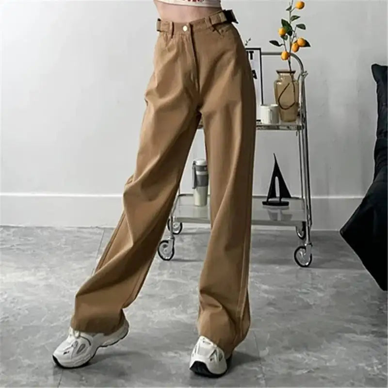 Adjustable Buckle Straight-Leg Loose Pants for Women