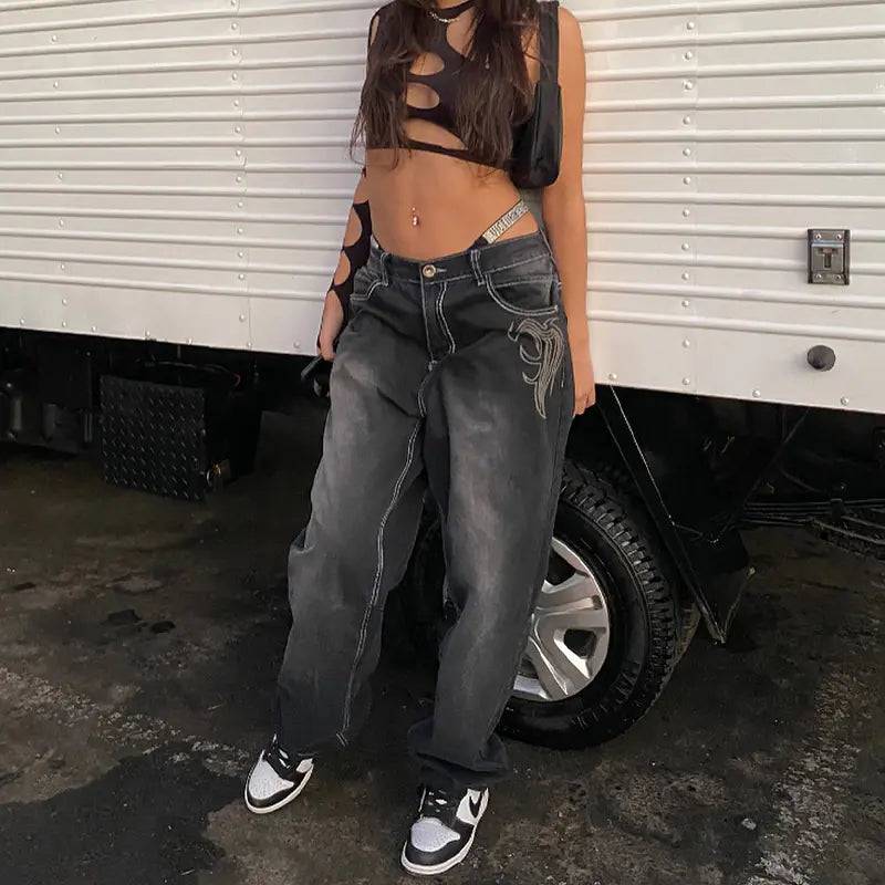 High-Waisted Straight Leg Cotton Denim Pants for Women