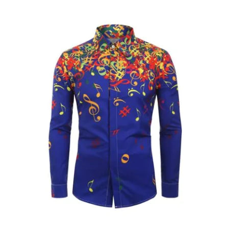 Men's Slim Fit Long Sleeve Shirt with Note Print