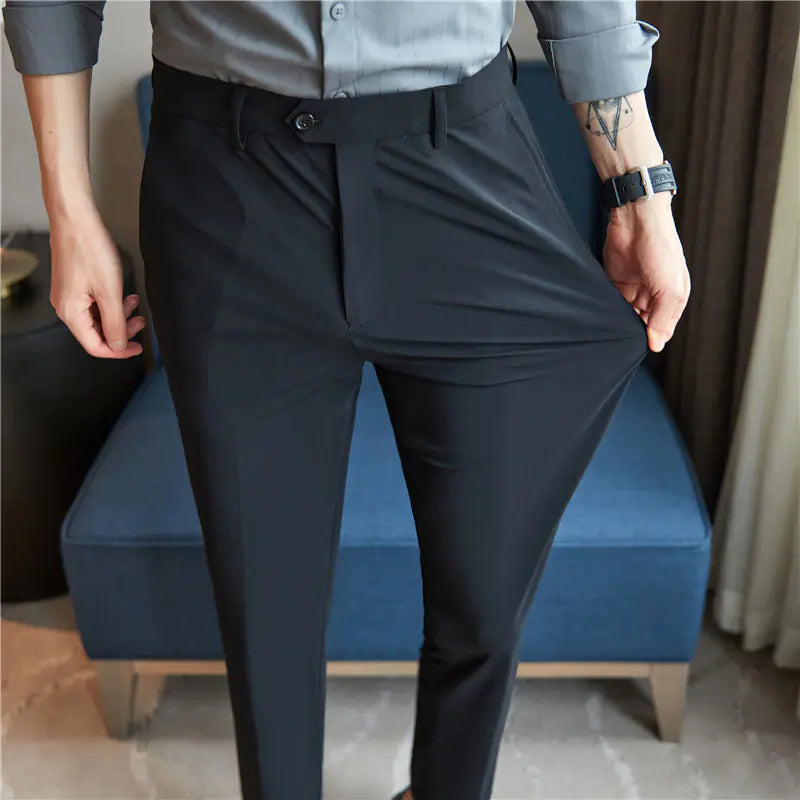Men's Business Casual Nylon Stretch Pants with Fine Grain