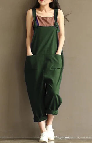Artistic Deep Blue Cotton Strap Pants for Women