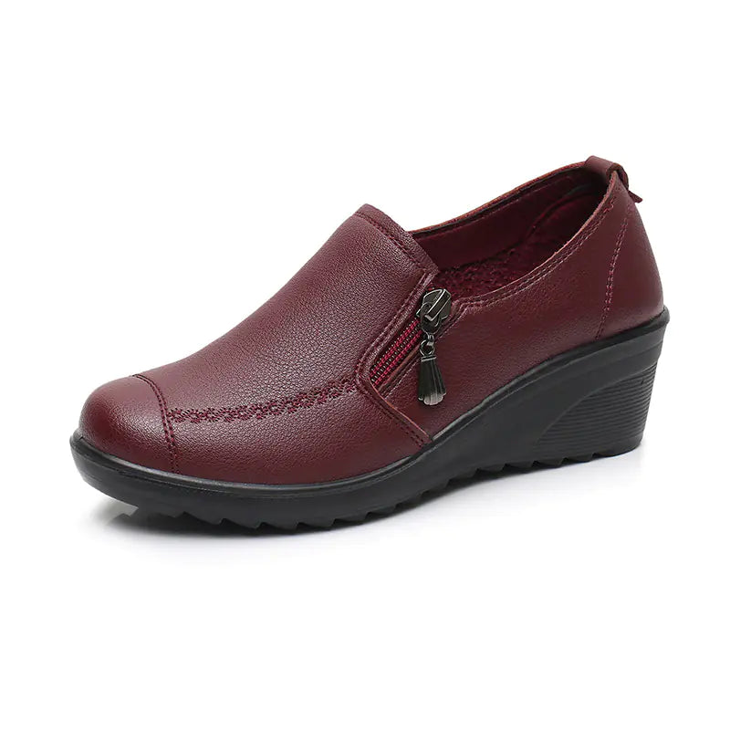 Frühling Herbst Damen Leder Keilabsatzschuhe