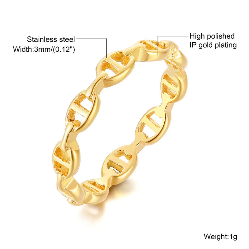 Trendy 18K Gold-Plated Stainless Steel Chain Ring