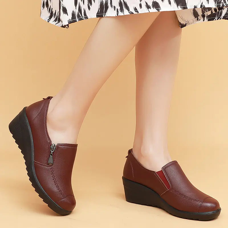 Spring Autumn Women's Leather Wedge Shoes