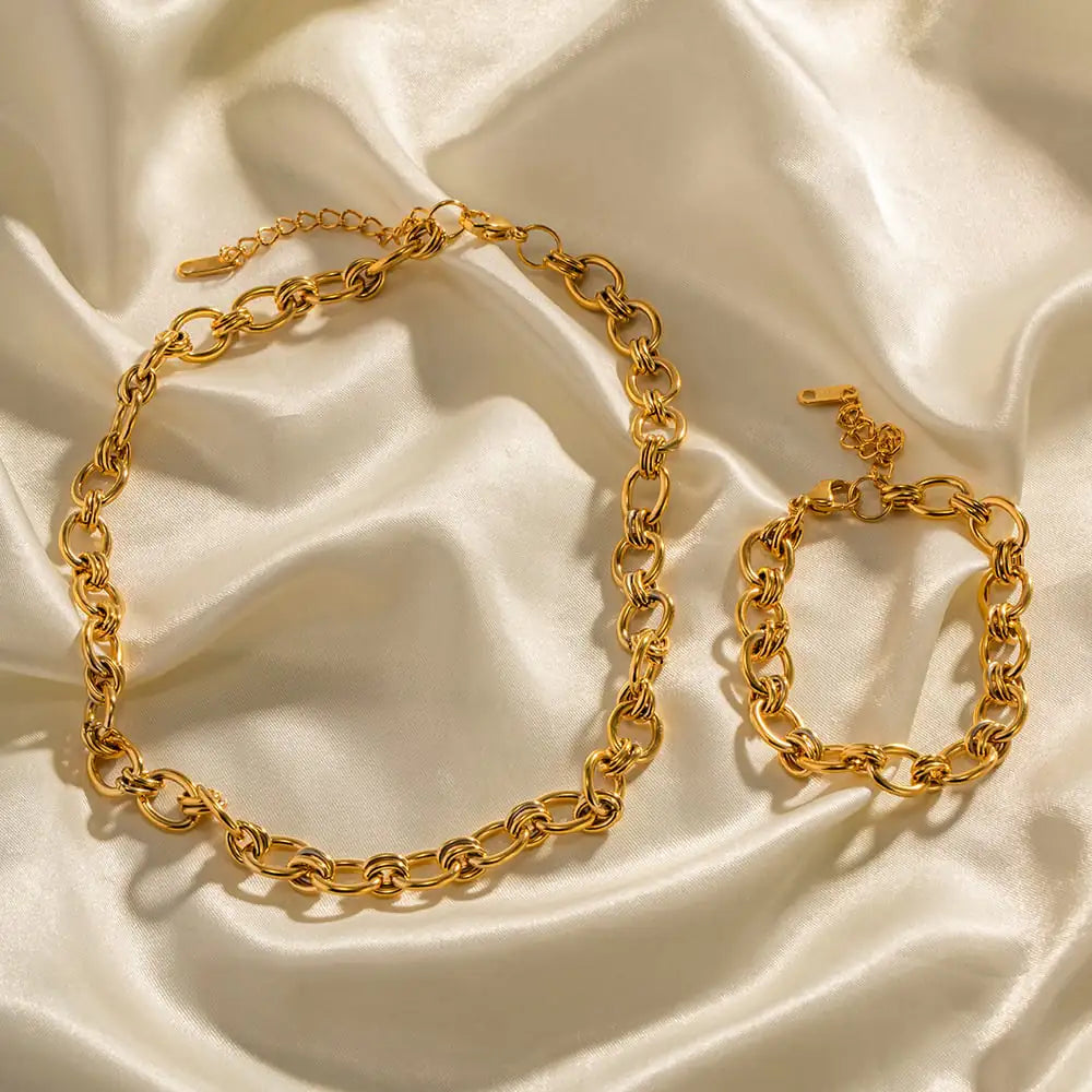 18K Gold Plated Stainless Steel Chain Bracelet Necklace