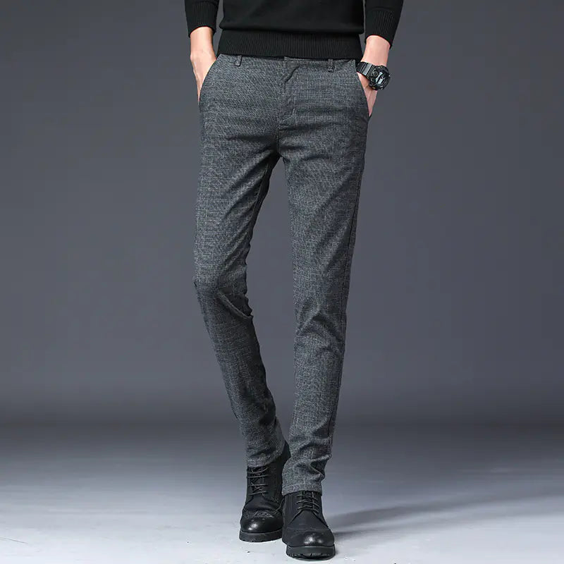 Men's Casual Black Plaid Waffle Autumn Pants