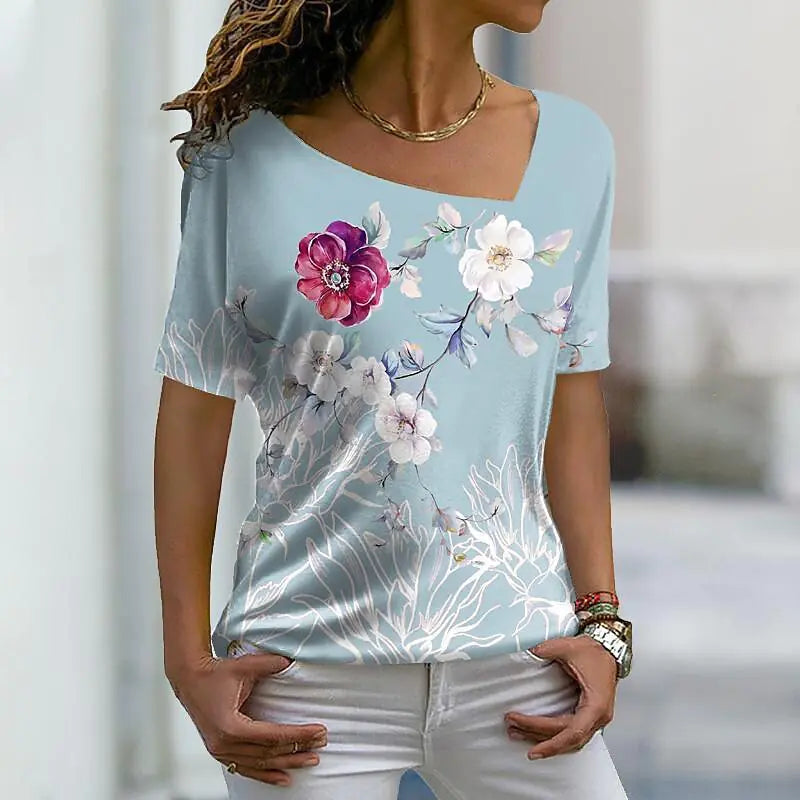 2023 Women's Casual 3D Floral Print Short Sleeve T-Shirt