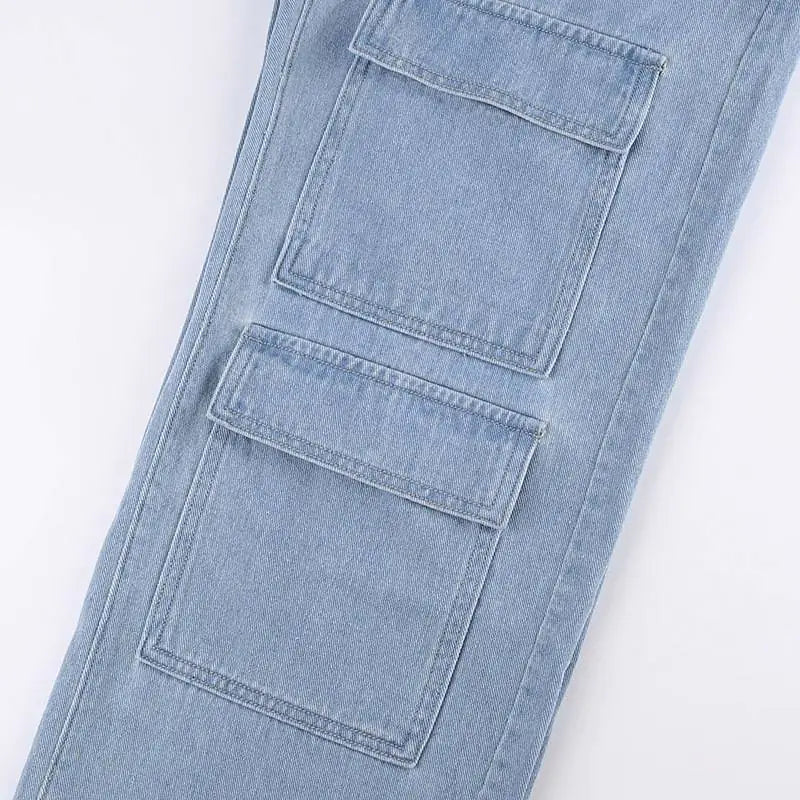 Vintage Wide Leg Denim Cargo Pants for Women