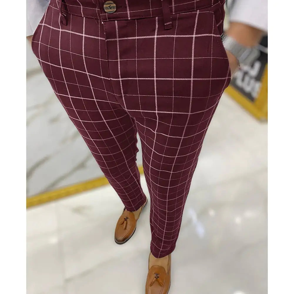 Men's Fashion Plaid Casual Pencil Pants Trousers