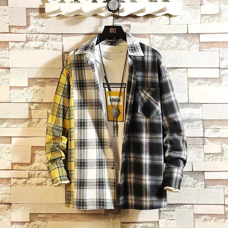 Men's Long Sleeve Loose Fit Plaid Shirt