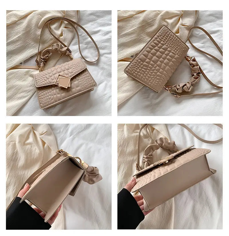 Crocodile Embossed Crossbody Bag with Ruched Handle