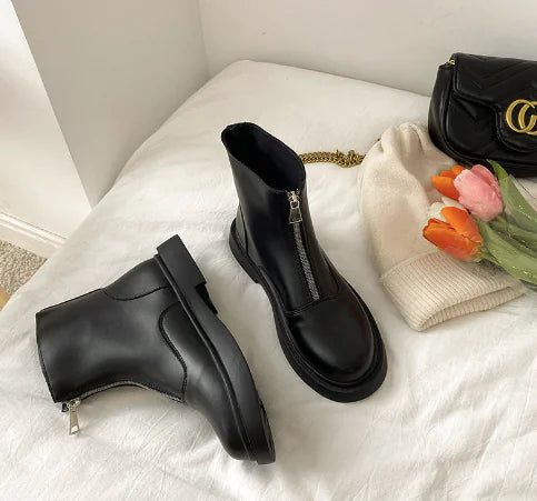British Style Thick-Soled Elephant Gray Boots