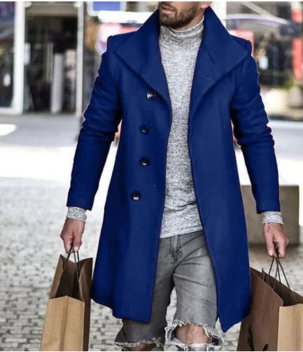 Mid-Length Men's Woolen Trench Coat