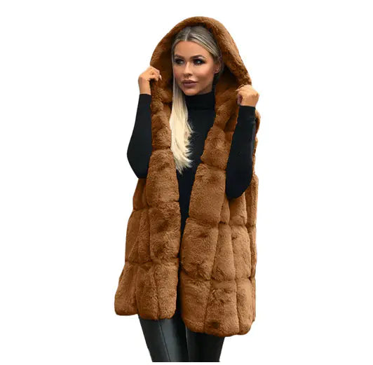 Hooded Faux Fur Vest Jacket