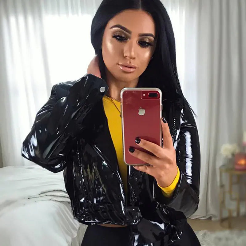 Fashionable Short PU Leather Jacket for Women