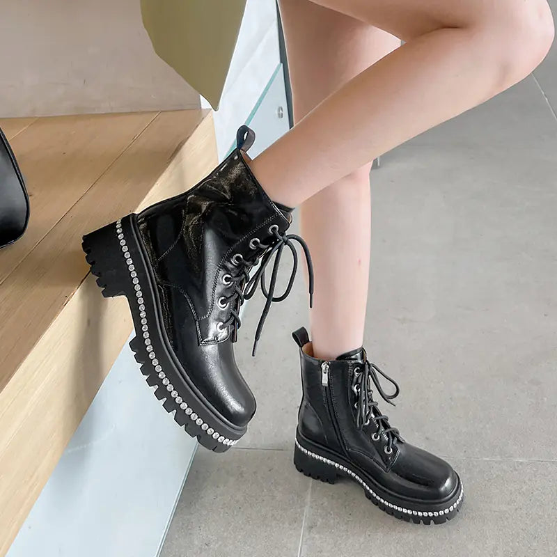 Botas Martin de piel de suela gruesa para mujer, para primavera/otoño
