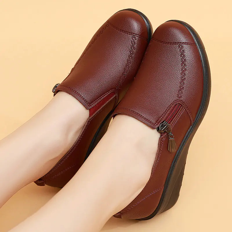 Spring Autumn Women's Leather Wedge Shoes