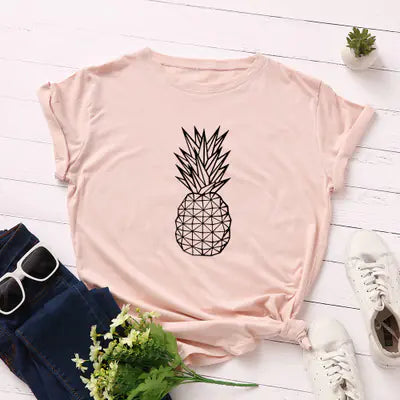 Women's Pineapple Print Cotton Short Sleeve T-Shirt