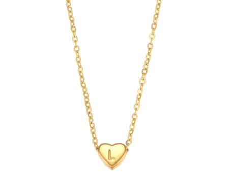 Initial Love Necklace - 18K Gold Plated Heart Pendant (One)