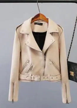 PU/X009OP Women's Suede Jacket with Zipper Detail