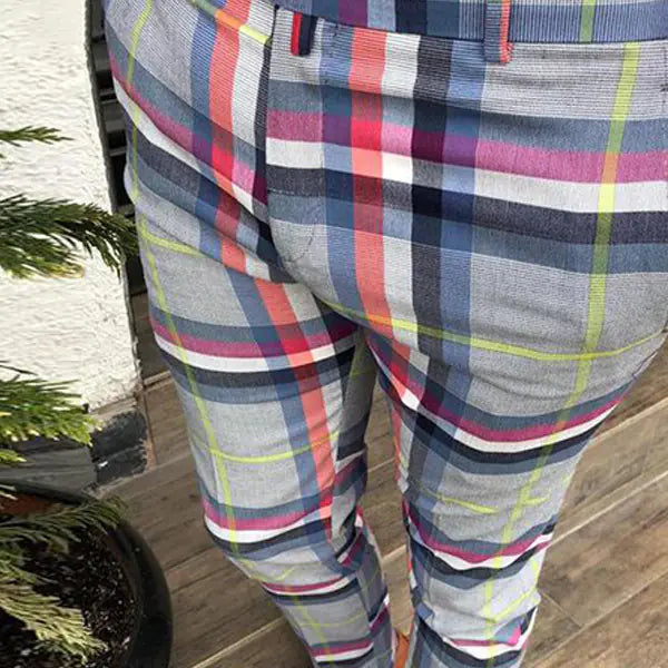 Men's Casual Plaid Print Slim Trousers