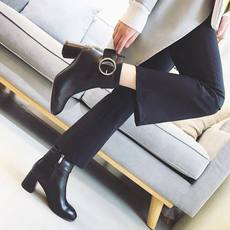 New Women's High Heel Chunky Martin Boots, Casual Style