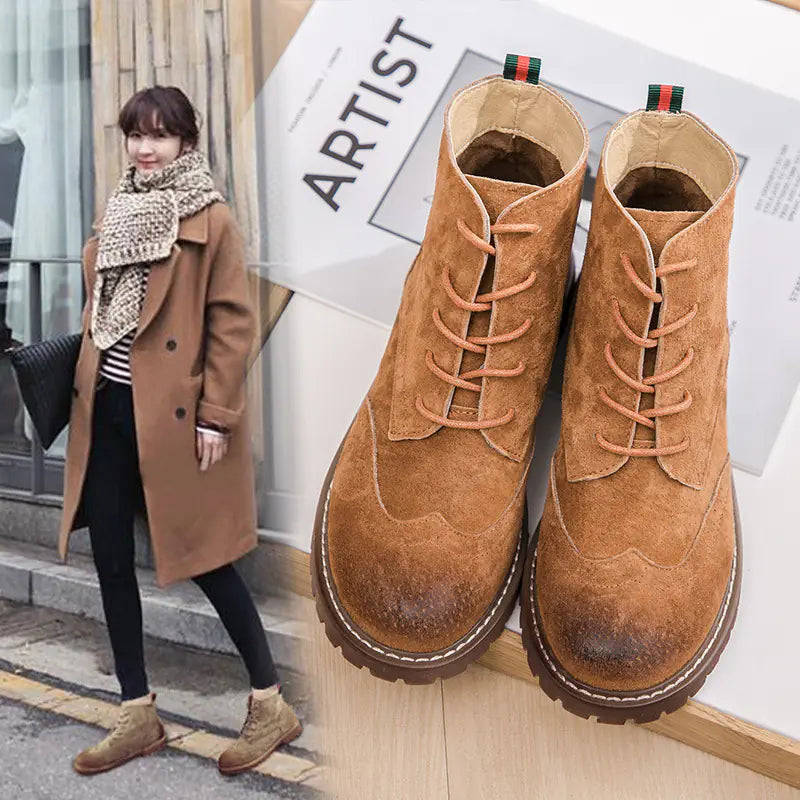 Women's Retro Suede Martin Boots with Thick Sole