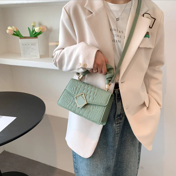 Crocodile Embossed Crossbody Bag with Ruched Handle