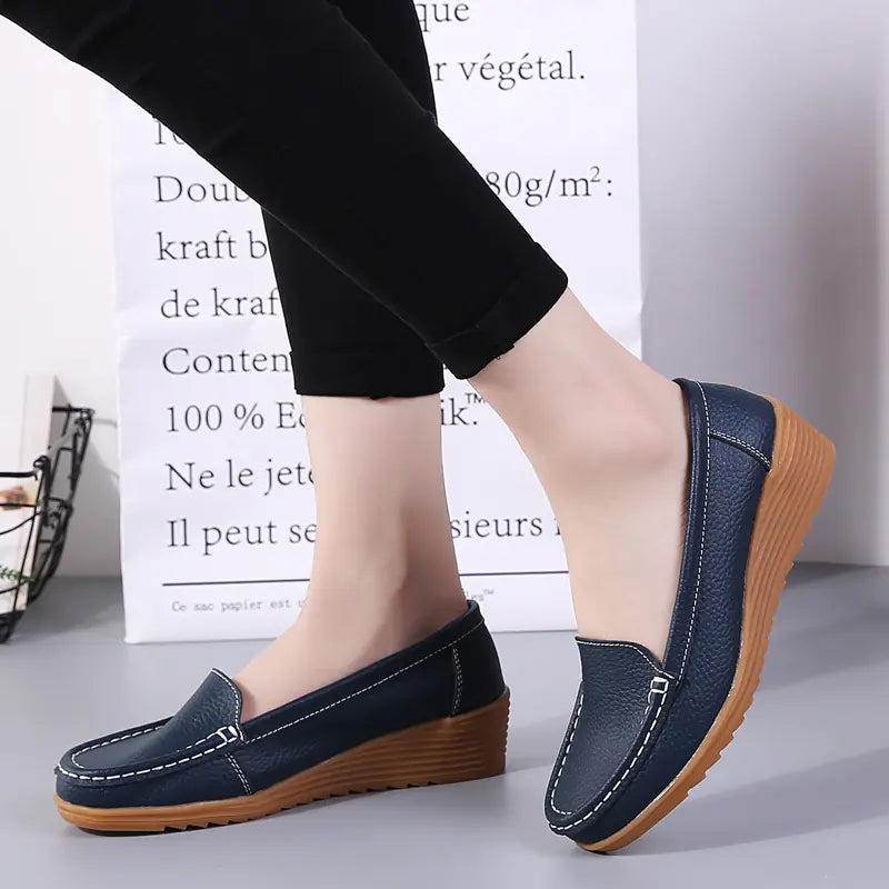 Aier Spring Autumn Women's Wedge Leather Shoes