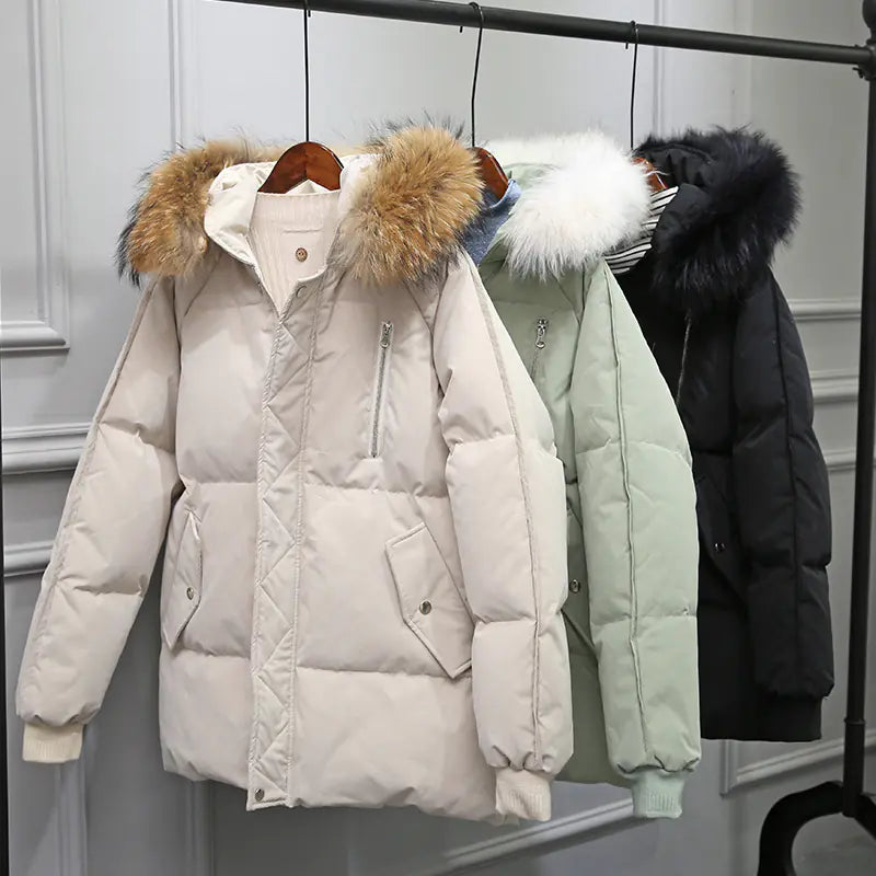 Short Women's Down Jacket with Fur Collar (Fashion)