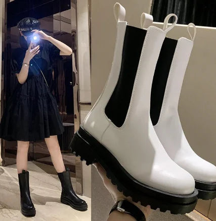 Stylish Women's Mid-Tube Martin Boots with Thick Soles