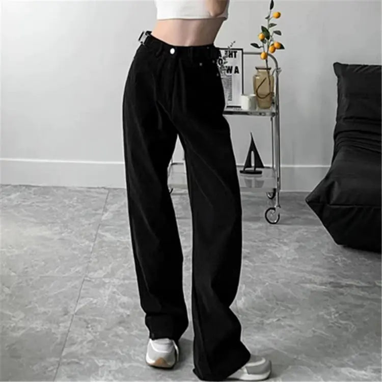 Adjustable Buckle Straight-Leg Loose Pants for Women