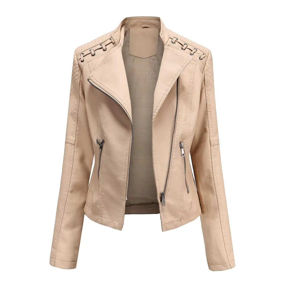 2020 Women's Slim Fit Leather Jacket for Spring/Fall