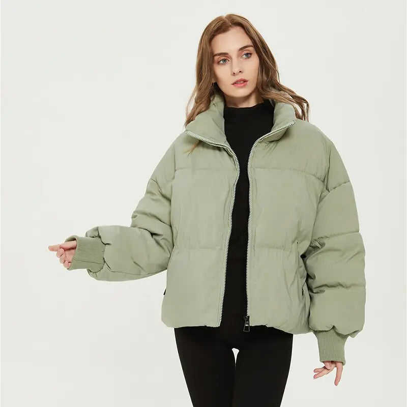 Solid Color Zipper Design Cotton Coat for Women