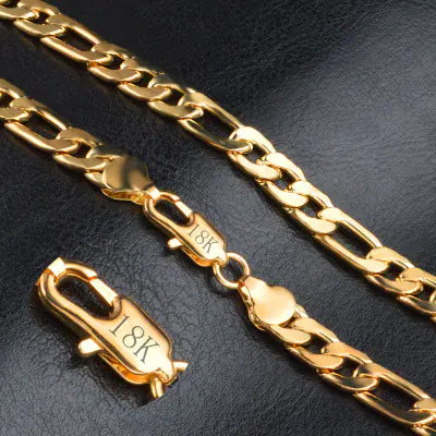 Trendy Men's Figaro Chain Necklace in 18K Gold